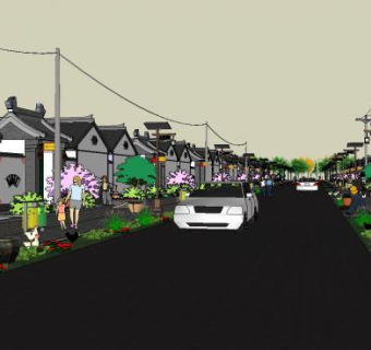 中式农村风情商业街街道SU模型