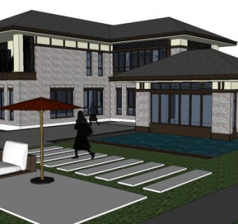 独栋豪华别墅小区建筑SU模型