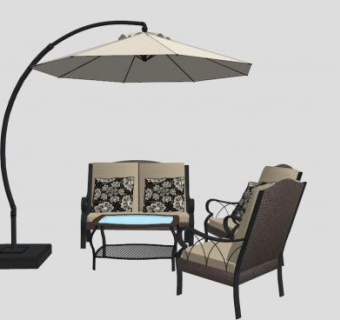 精细太阳伞遮阳伞休闲桌椅SU模型下载_sketchup草图大师SKP模型