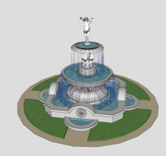 欧式风格喷泉景观雕塑SU模型下载_sketchup草图大师SKP模型