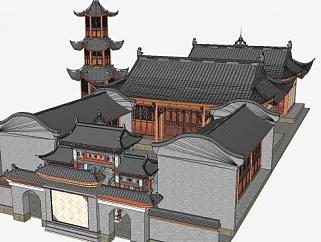 中式风格古建寺庙大殿SU模型下载_sketchup草图大师SKP模型