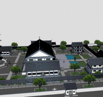 古典寺庙寺院建筑及诚市规划完整风景名胜SU模型下载_sketchup草图大师SKP模型