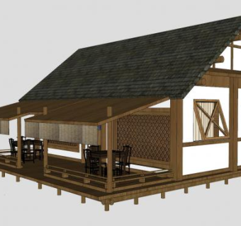 中式茶室店面设计木屋SU模型下载_sketchup草图大师SKP模型