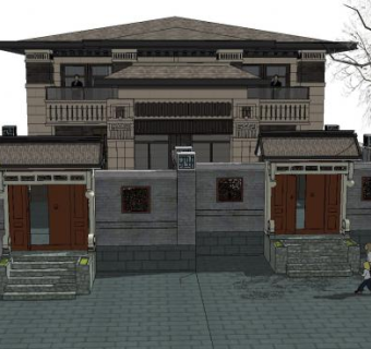 中式风格小别墅建筑SU模型下载_sketchup草图大师SKP模型