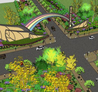 道路人行道景观SU模型