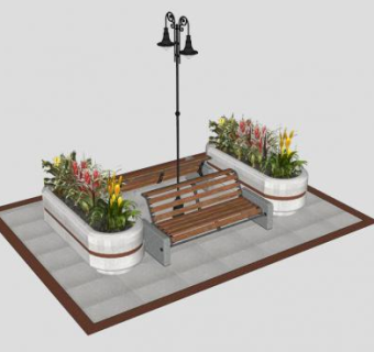 景观座椅路灯花坛花圃SU模型下载_sketchup草图大师SKP模型
