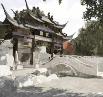 古典园林一池三山公园设计方案SU模型