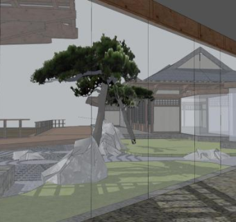 日式茶室茶馆庭院景观SU模型