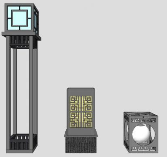 中式风格景观灯柱SU模型下载_sketchup草图大师SKP模型