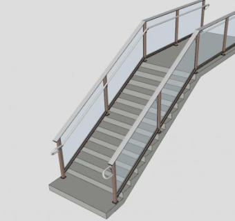 玻璃铁艺玻璃栏杆楼梯SU模型下载_sketchup草图大师SKP模型