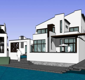 朱家角住宅别墅联排独栋新中式别墅SU模型