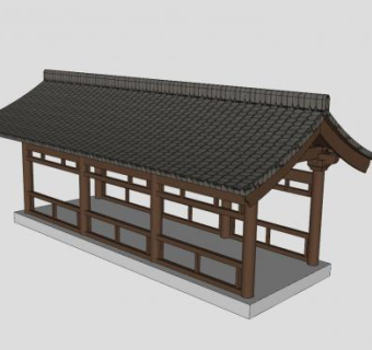 唐朝木质古建筑凉亭廊子SU模型下载_sketchup草图大师SKP模型