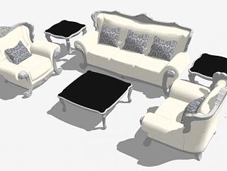 纯欧式沙发组合卡座式SU模型下载_sketchup草图大师SKP模型