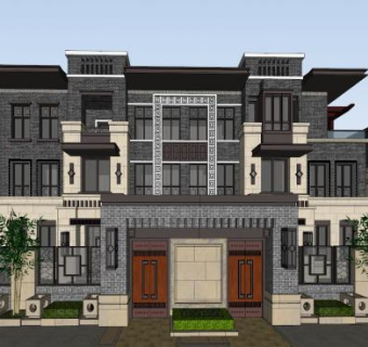 别墅建筑赖特中式石库门水石SU模型