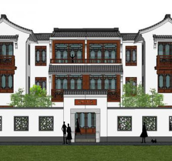中式风格别墅小住宅建筑SU模型下载_sketchup草图大师SKP模型