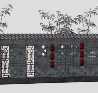 中式建筑古建围墙SU模型下载_sketchup草图大师SKP模型