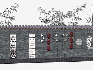 中式建筑古建围墙SU模型下载_sketchup草图大师SKP模型