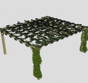 花架上的爬藤植物庭院景观SU模型下载_sketchup草图大师SKP模型
