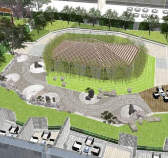 五楼屋顶花园别墅庭院园林景观SU模型下载_sketchup草图大师SKP模型