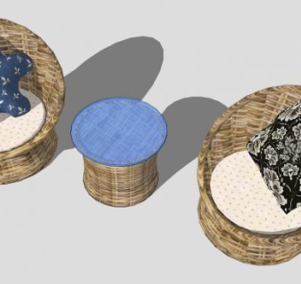 编制的藤椅圆形椅子沙发家具SU模型下载_sketchup草图大师SKP模型