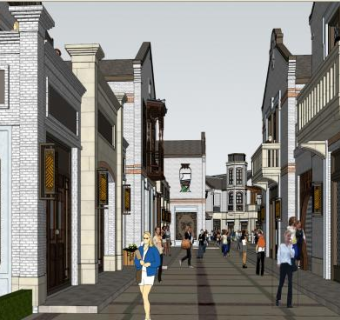 民国风格商业街建筑SU模型下载_sketchup草图大师SKP模型