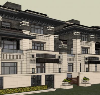 85赖特中式豪华别墅场景SU模型