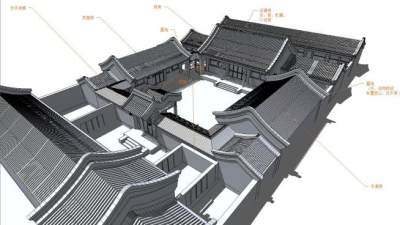 北京四合院古建筑（三进院）SU模型下载_sketchup草图大师SKP模型