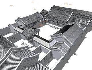 北京四合院古建筑（三进院）SU模型下载_sketchup草图大师SKP模型