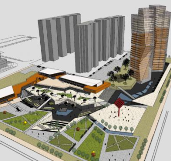 商业下沉广场景观建筑设计SU模型