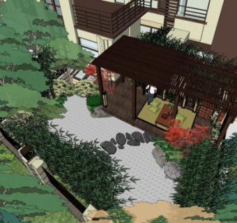 板院日式枯山水场景庭院SU模型