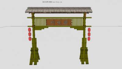 农庄农家乐竹味园竹大门SU模型下载_sketchup草图大师SKP模型