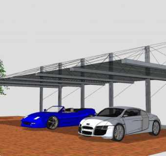 现代汽车小型停车棚SU模型下载_sketchup草图大师SKP模型