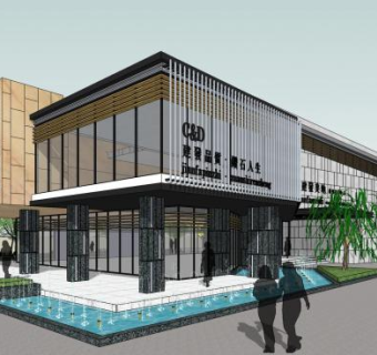 售楼处建筑商业景观SU模型下载_sketchup草图大师SKP模型