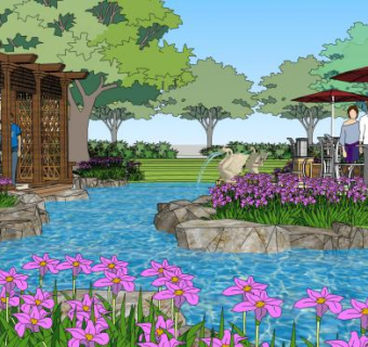 小区园林景观庭院水景SU模型