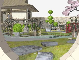 日式小花园庭院景观SU模型下载_sketchup草图大师SKP模型