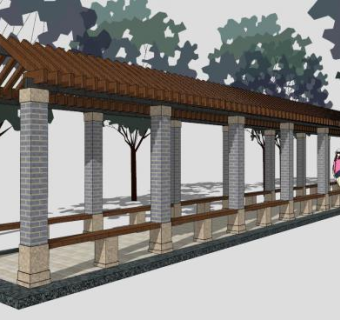 园林廊架长廊景观SU模型