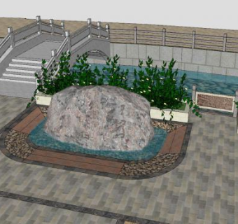 浅水池置石庭院假山石景观小品SU模型下载_sketchup草图大师SKP模型