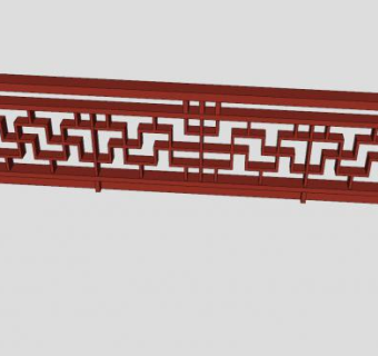 中式风格栏杆红色扶手SU模型下载_sketchup草图大师SKP模型