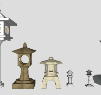 中式小东东石灯笼SU模型下载_sketchup草图大师SKP模型