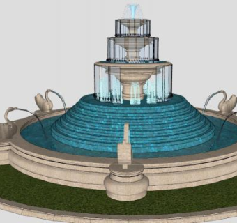 水景和喷泉庭院建筑SU模型下载_sketchup草图大师SKP模型