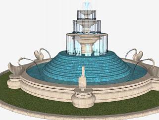 水景和喷泉庭院建筑SU模型下载_sketchup草图大师SKP模型