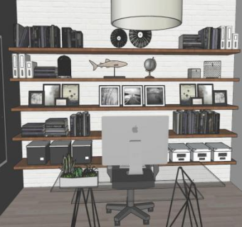 现代书房卧室装修空间SU模型下载_sketchup草图大师SKP模型