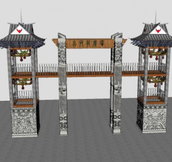 彝族大门苗寨地方民族SU模型下载_sketchup草图大师SKP模型