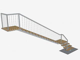 钢丝栏杆楼梯SU模型下载_sketchup草图大师SKP模型