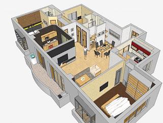 欧式室内家庭装修设计SU模型下载_sketchup草图大师SKP模型