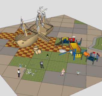 儿童活动学校小区概念小品船SU模型