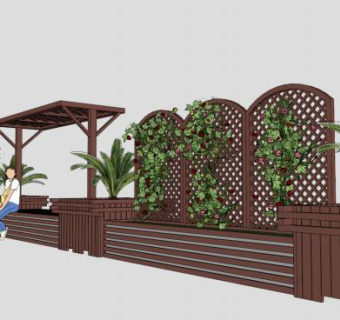 防腐木花箱座椅SU模型下载_sketchup草图大师SKP模型