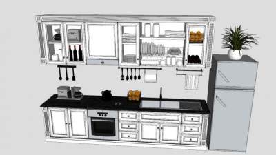 齐全的厨房用具橱柜SU模型下载_sketchup草图大师SKP模型