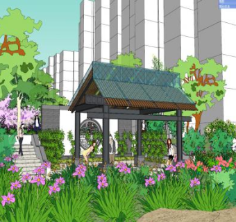 新中式小区楼房住宅SU模型