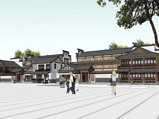 新中式风格商业街景观建筑SU模型下载_sketchup草图大师SKP模型